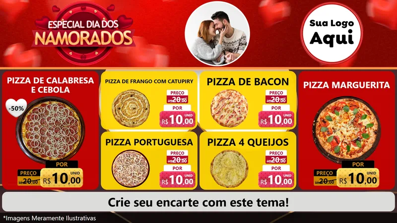 Modelo de TV para TV Horizontal com o tema Especial Dia Dos Namorados para Pizzaria