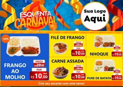 Modelo de Encarte para Encarte A4 Horizontal com o tema Esquenta de Carnaval para Restaurante