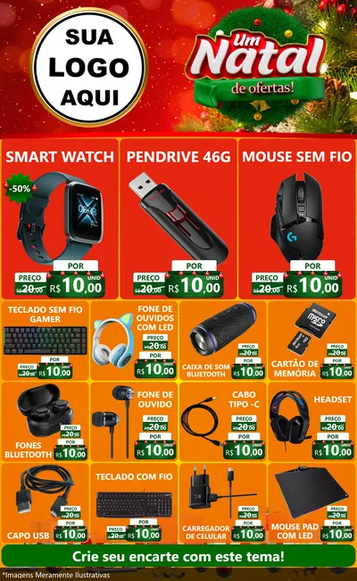 Modelo de Encarte para Encarte Grande com o tema Um Natal de Ofertas para Informática