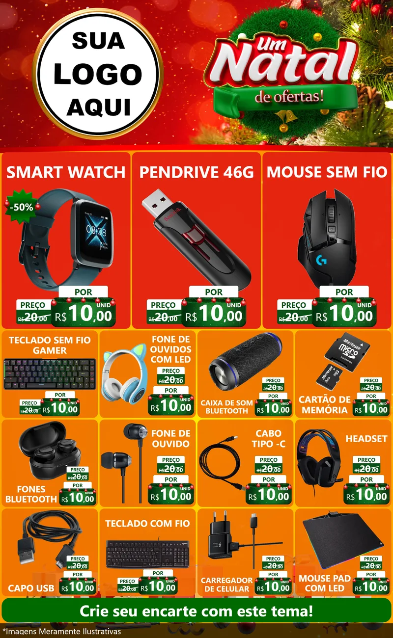 Modelo de Encarte para Encarte Grande com o tema Um Natal de Ofertas para Informática