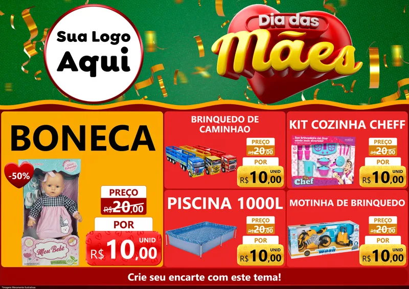 Modelo de Encarte para Encarte A4 Horizontal com o tema Dia das Mães para Brinquedos