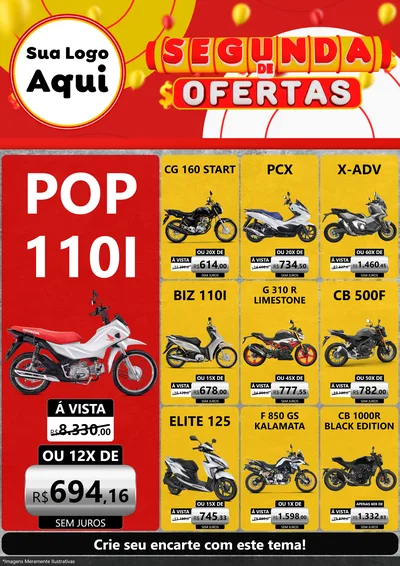 Modelo de Encarte para Encarte A4 Vertical com o tema Segunda de Ofertas para Concessionaria de Motos