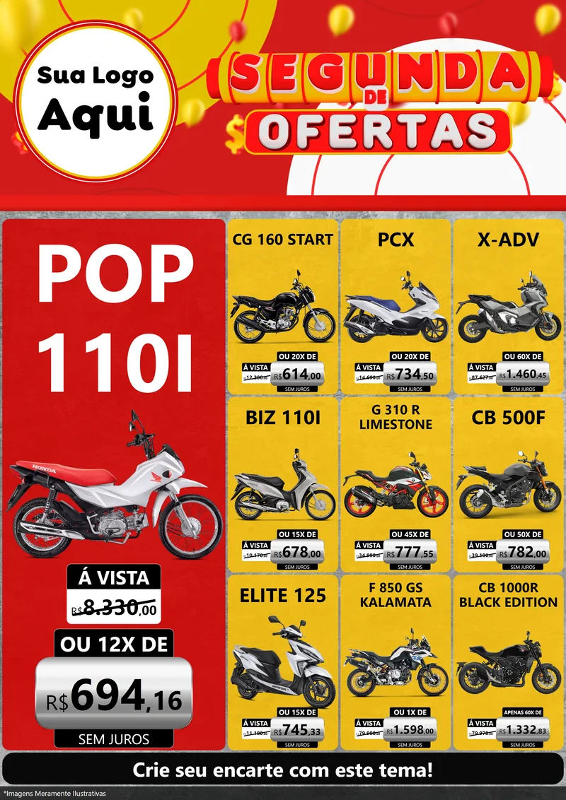 Modelo de Encarte para Encarte A4 Vertical com o tema Segunda de Ofertas para Concessionaria de Motos