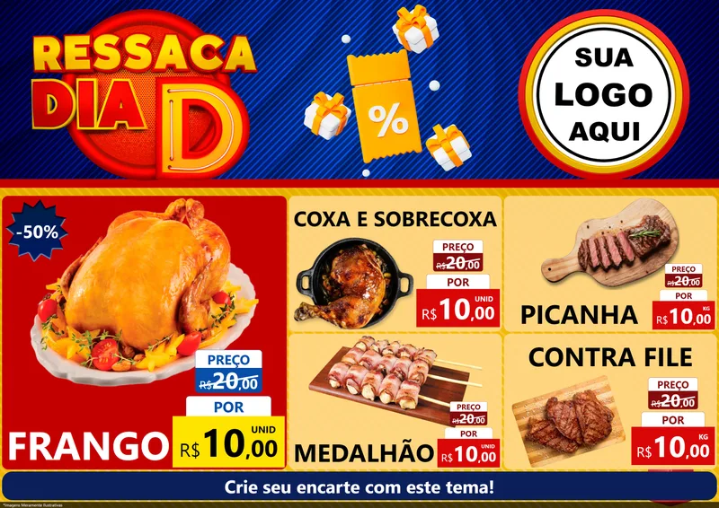 Modelo de Encarte para Encarte A4 Horizontal com o tema Ressaca Dia D para Assados