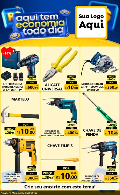 Modelo de Encarte para Encarte Grande com o tema Aqui Tem Economia Todo Dia para Maquinas e Ferramentas