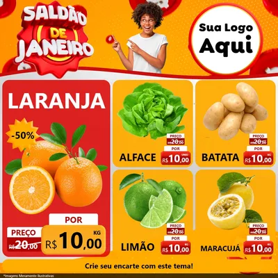 Modelo de Rede Social para Feed Facebook com o tema Saldão de Janeiro para Hortifrúti