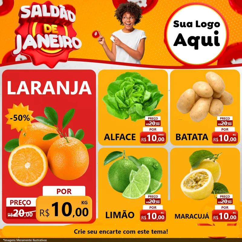 Modelo de Rede Social para Feed Facebook com o tema Saldão de Janeiro para Hortifrúti