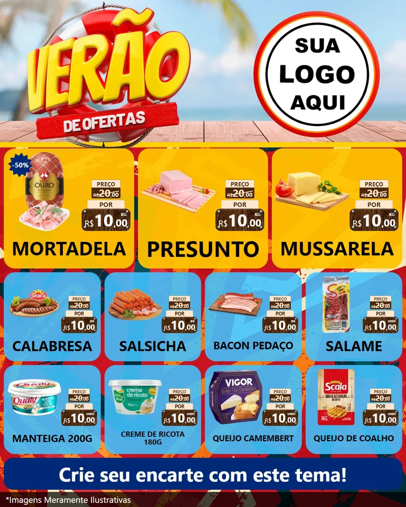Modelo de Rede Social para Feed Instagram com o tema Verão de Ofertas para Frios e Laticínios