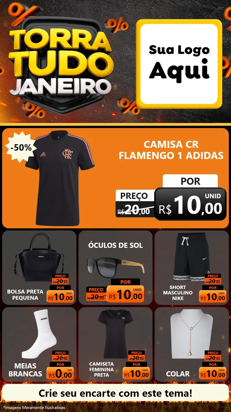 Modelo de Rede Social para Stories com o tema Torra Tudo Janeiro para Roupas e acessórios