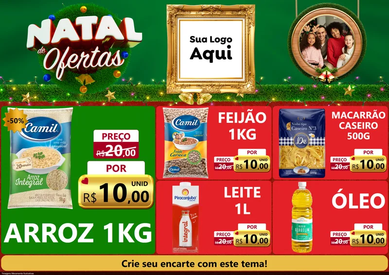 Modelo de Encarte para Encarte A4 Horizontal com o tema Natal de Ofertas para Supermercado