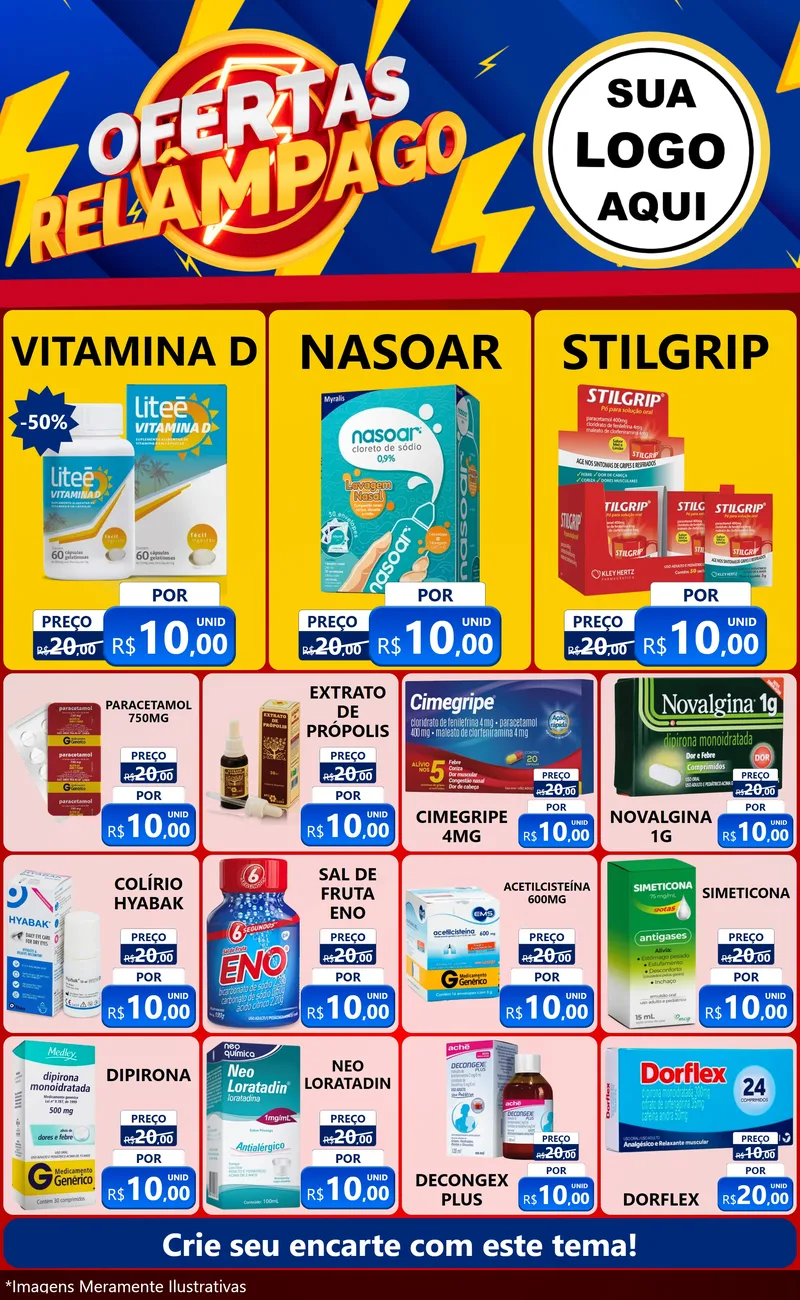 Modelo de Encarte para Encarte Grande com o tema Ofertas Relâmpago para Farmácia