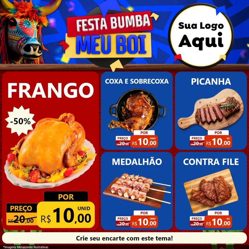 Modelo de Rede Social para Feed Facebook com o tema Festa Bumba meu Boi para Assados