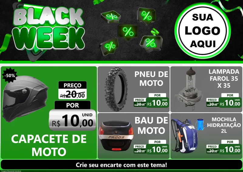 Modelo de Encarte para Encarte A4 Horizontal com o tema Black Week para Moto peças
