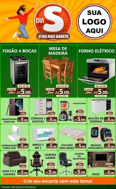 Modelo de Encarte para Encarte Grande com o tema Dia S - O Dia Mais Barato para Móveis e Eletro