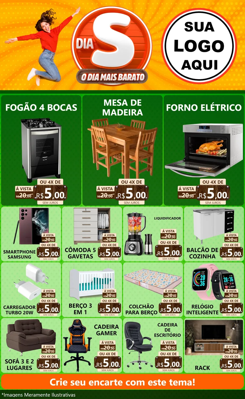 Modelo de Encarte para Encarte Grande com o tema Dia S - O Dia Mais Barato para Móveis e Eletro