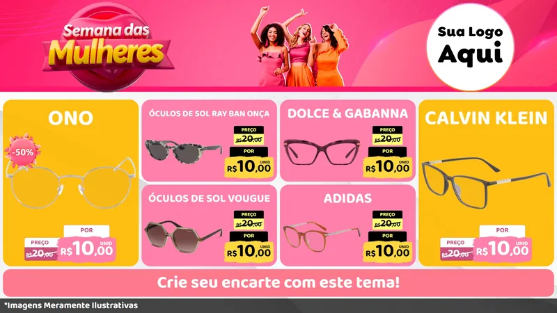Modelo de TV para TV Horizontal com o tema Semana das Mulheres para Óticas
