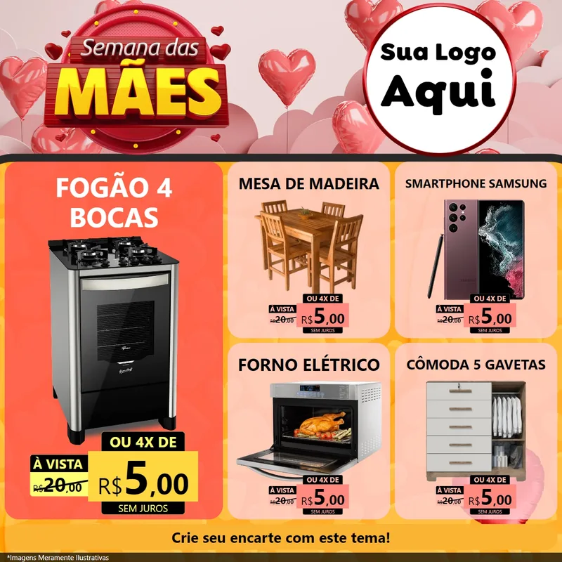 Modelo de Rede Social para Feed Facebook com o tema Semana das Mães para Móveis e Eletro