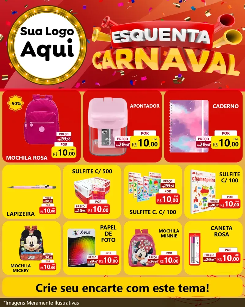 Modelo de Rede Social para Feed Instagram com o tema Esquenta Carnaval para Papelaria