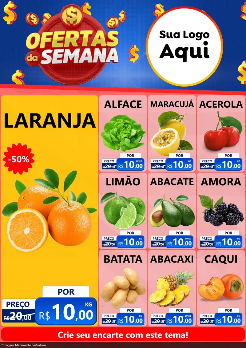 Modelo de Encarte para Encarte A4 Vertical com o tema Ofertas Da Semana para Hortifrúti