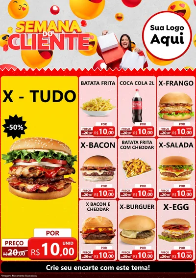 Modelo de Encarte para Encarte A4 Vertical com o tema Semana do Cliente para Hamburgueria
