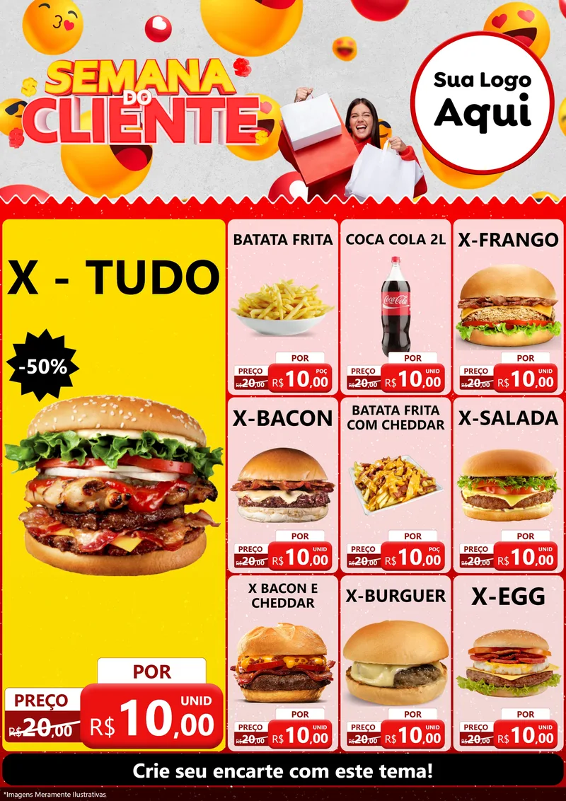 Modelo de Encarte para Encarte A4 Vertical com o tema Semana do Cliente para Hamburgueria