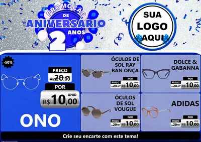 Modelo de Encarte para Encarte A4 Horizontal com o tema Promoção de Aniversário - 2 Anos para Óticas