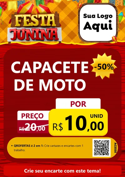 Modelo de Cartaz para Cartaz A4 Vertical com o tema Festa Junina para Moto peças