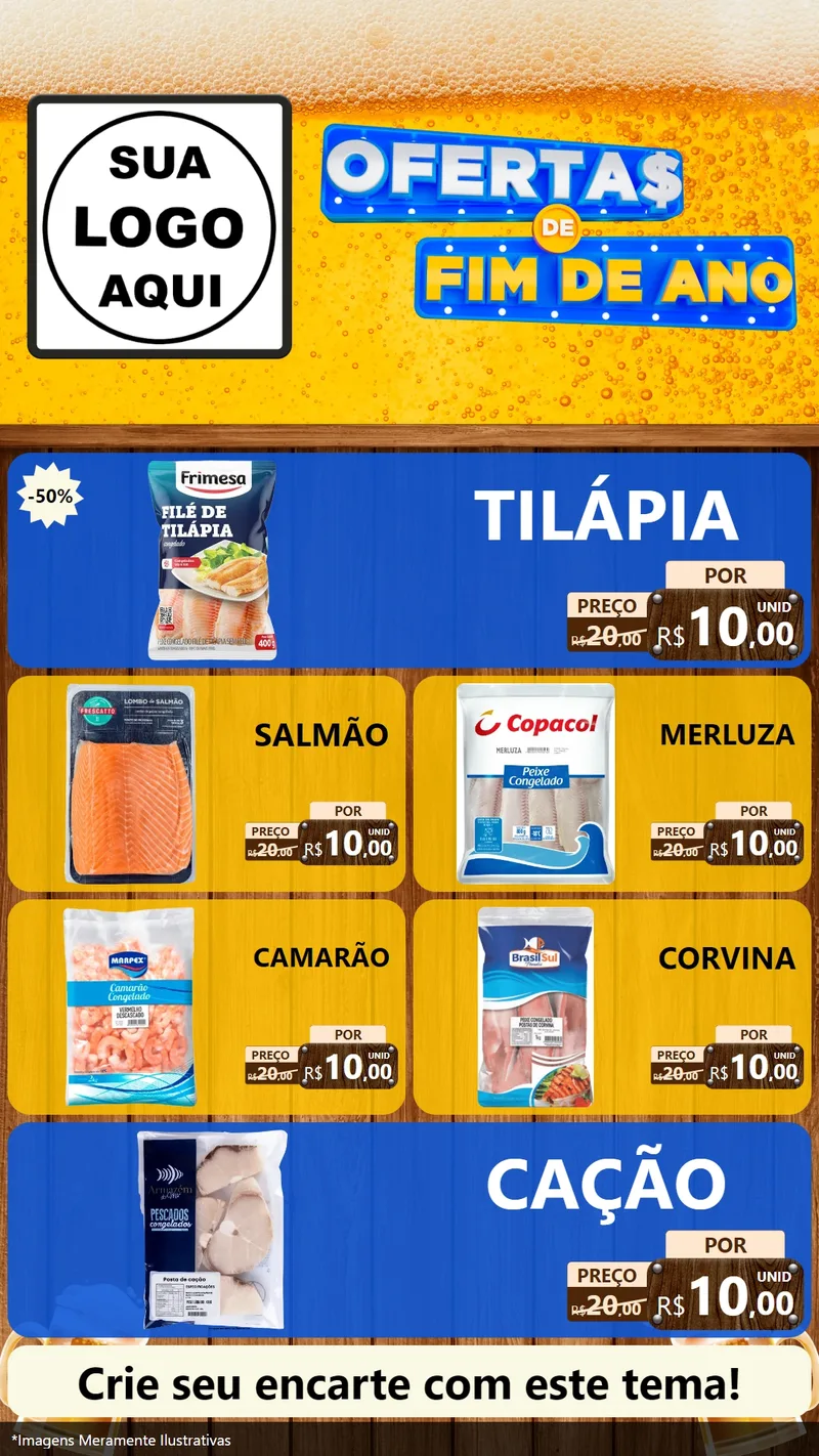Modelo de TV para TV Vertical com o tema Ofertas de Fim de Ano para Peixaria