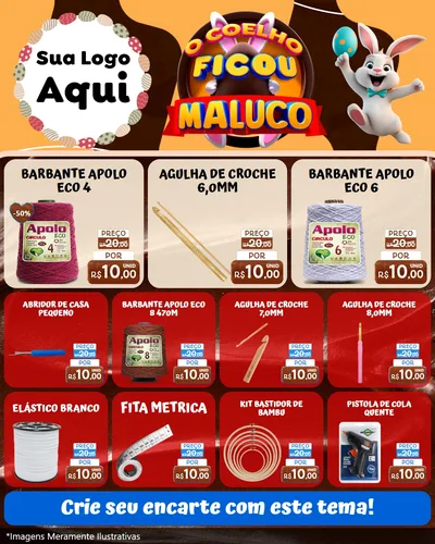 Modelo de Rede Social para Feed Instagram com o tema O Coelho Ficou Maluco - Páscoa para Armarinho e Aviamentos
