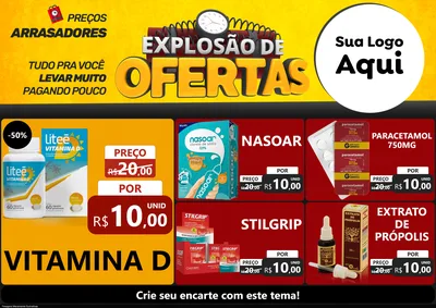 Modelo de Encarte para Encarte A4 Horizontal com o tema Explosão de Ofertas para Farmácia