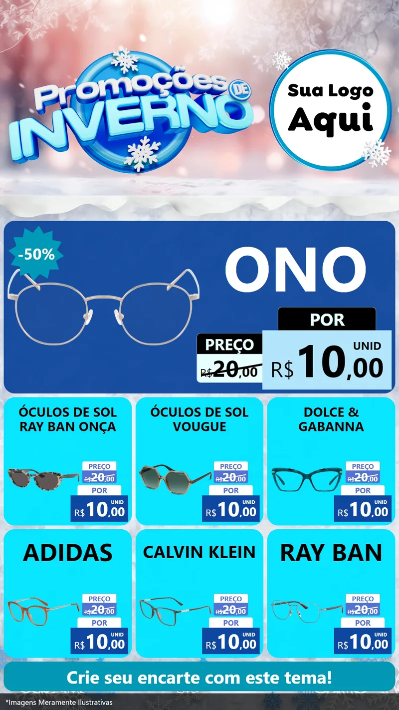Modelo de Rede Social para Stories com o tema Promoções de Inverno para Óticas