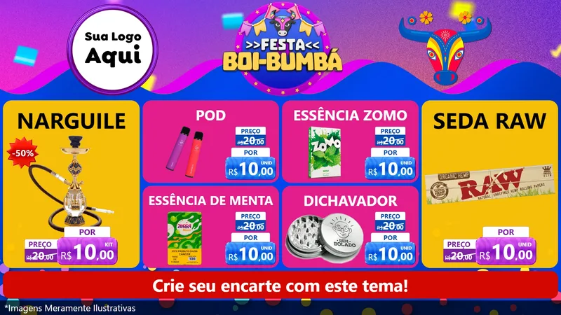 Modelo de TV para TV Horizontal com o tema Festa Boi-Bumbá para Tabacaria