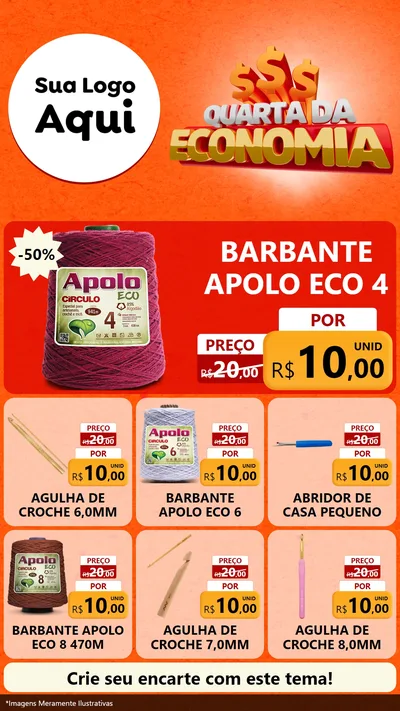 Modelo de Rede Social para Stories com o tema Quarta da Economia para Armarinho e Aviamentos