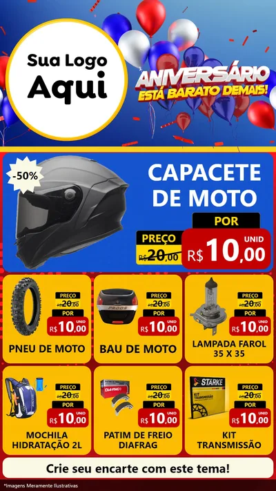 Modelo de Rede Social para Stories com o tema Aniversário para Moto peças
