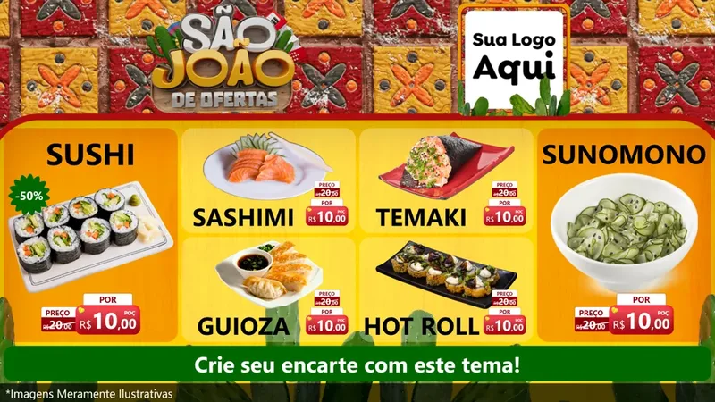 Modelo de TV para TV Horizontal com o tema São João de Muitas Ofertas - Junina para Comida japonesa