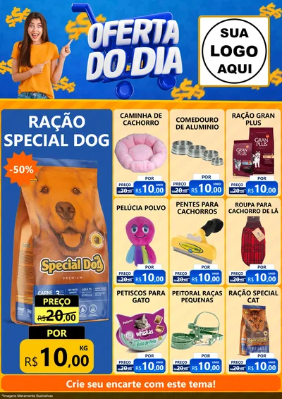 Modelo de Encarte para Encarte A4 Vertical com o tema Oferta do Dia para Pet Shop