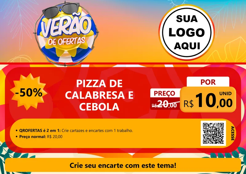 Modelo de Cartaz para Cartaz A4 Horizontal com o tema Verão de Ofertas para Pizzaria