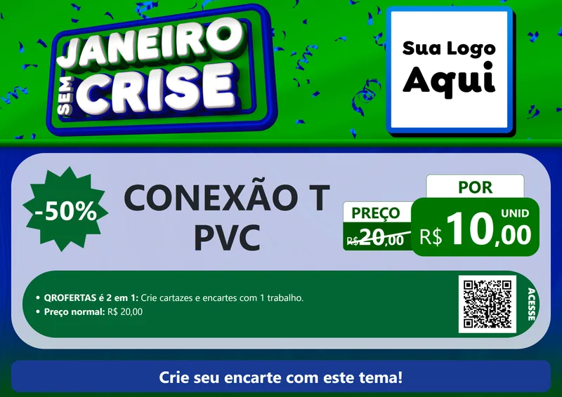 Modelo de Cartaz para Cartaz A4 Horizontal com o tema Janeiro Sem Crise para Tubos e conexões