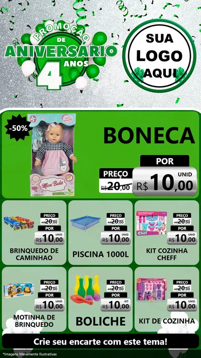 Modelo de Rede Social para Stories com o tema Promoção de Aniversário - 4 Anos para Brinquedos