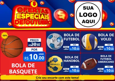 Modelo de Encarte para Encarte A4 Horizontal com o tema Ofertas Especiais de Outubro para Artigos Esportivos
