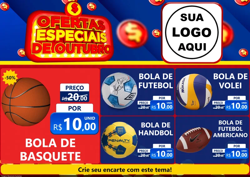 Modelo de Encarte para Encarte A4 Horizontal com o tema Ofertas Especiais de Outubro para Artigos Esportivos