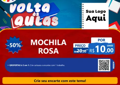 Modelo de Cartaz para Cartaz A4 Horizontal com o tema Volta Às Aulas para Papelaria