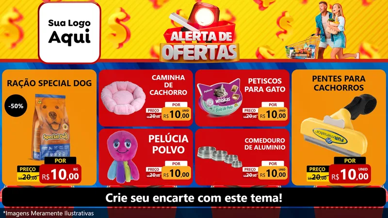 Modelo de TV para TV Horizontal com o tema Alerta de Ofertas para Pet Shop