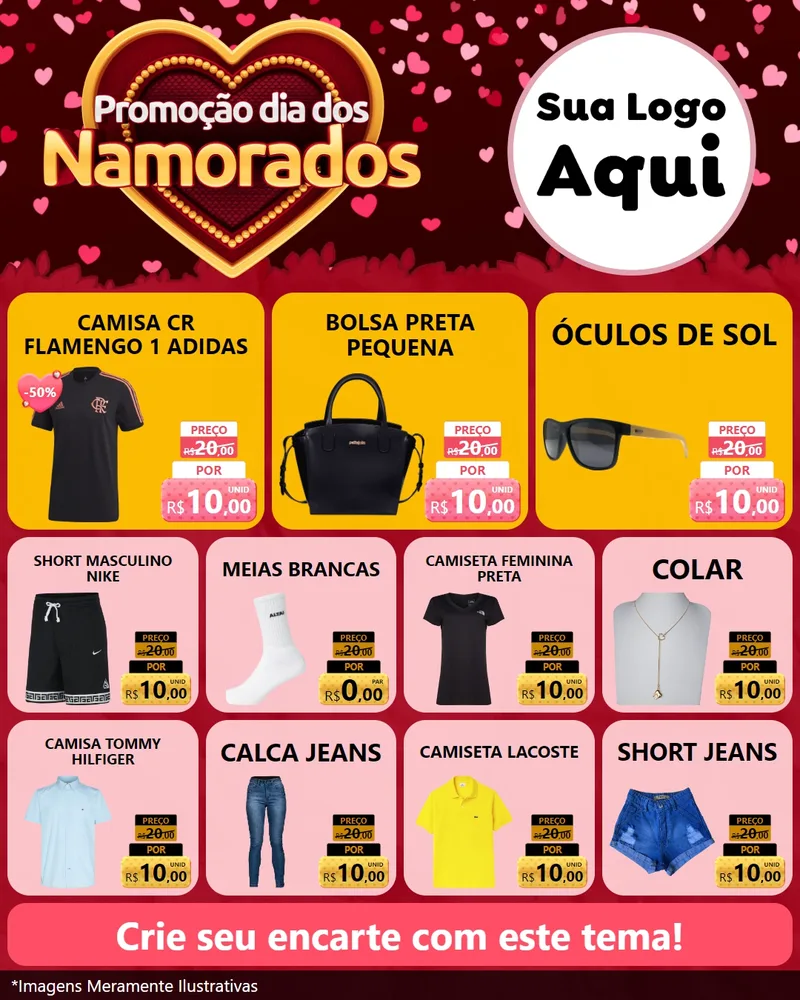 Modelo de Rede Social para Feed Instagram com o tema Promoção Dia Dos Namorados para Roupas e acessórios