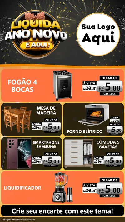 Modelo de TV para TV Vertical com o tema Liquida Ano Novo É Aqui! para Móveis e Eletro