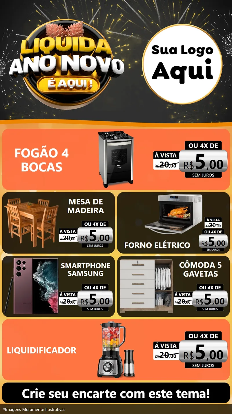 Modelo de TV para TV Vertical com o tema Liquida Ano Novo É Aqui! para Móveis e Eletro