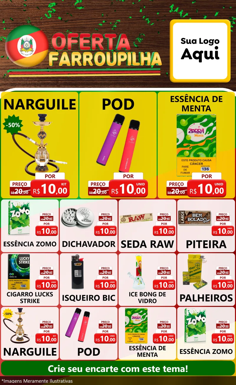 Modelo de Encarte para Encarte Grande com o tema Oferta Farroupilha para Tabacaria