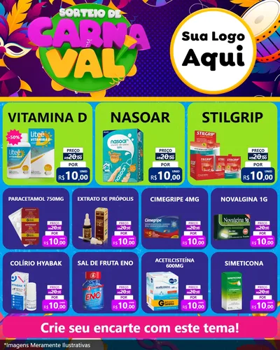 Modelo de Rede Social para Feed Instagram com o tema Sorteio de Carnaval para Farmácia