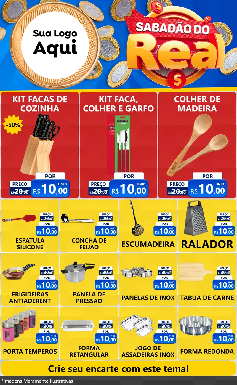 Modelo de Encarte para Encarte Grande com o tema Sabadão do Real para Utilidades Domésticas