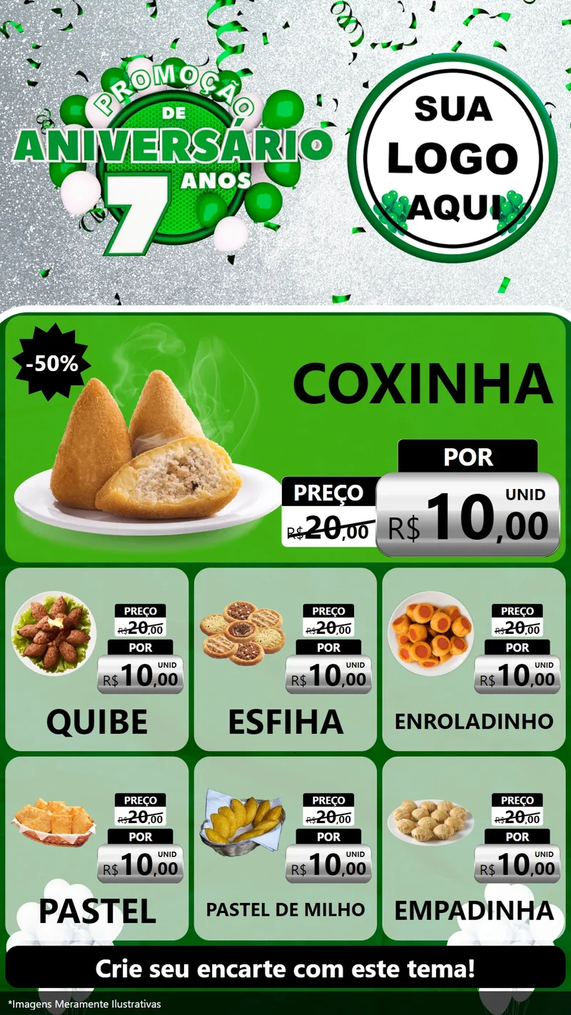 Modelo de Rede Social para Stories com o tema Promoção de Aniversário - 7 Anos para Salgadaria